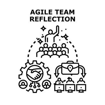 Agile team reflection process managing project workflow Ilustração Stock