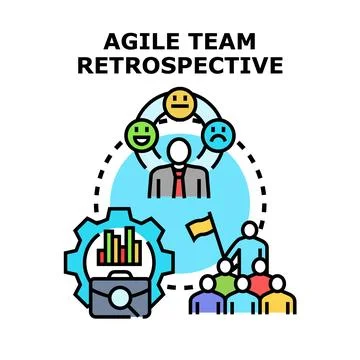 Agile team retrospective evaluating project performance and collaboration Stock Illustration