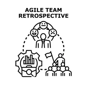 Agile team retrospective evaluating project performance and collaboration Stock Illustration