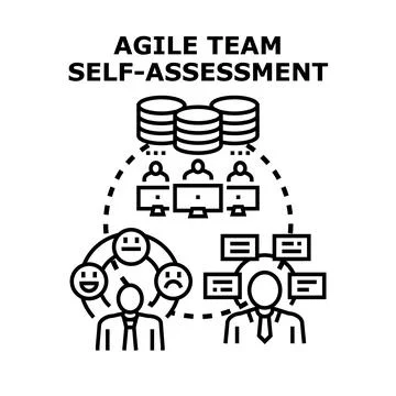 Agile team self assessment evaluating performance and feedback Stock Illustration