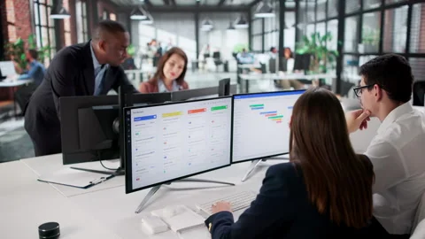 Agile Team Using Kanban Software In Office Stock Footage 328392987