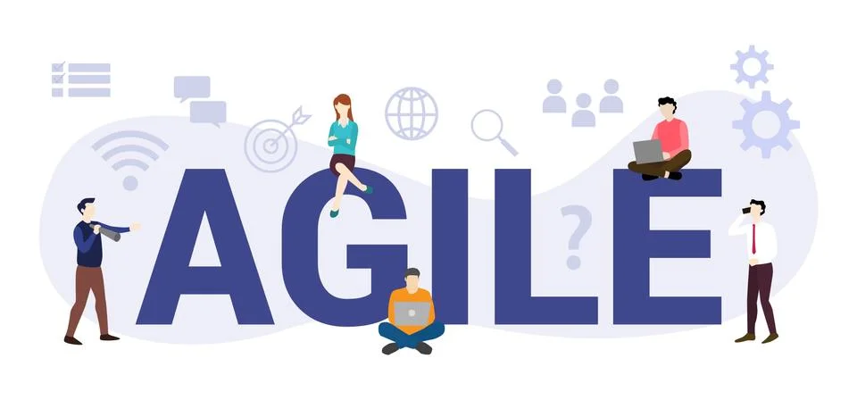 Agile workflow development new concept with big word or text and team people  Stock Illustration