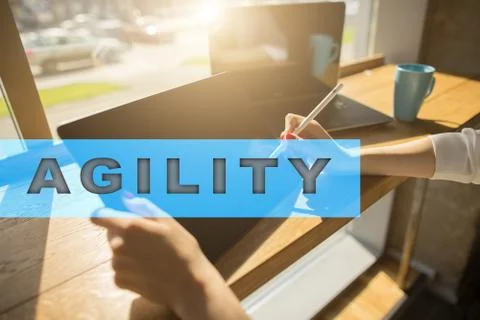 Agility text on virtual screen. Business technology and internet concept. Fotos Stock