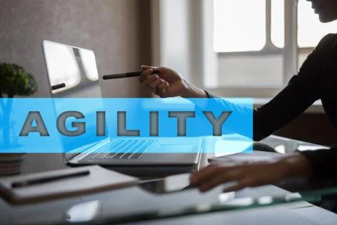Agility text on virtual screen. Business technology and internet concept. Stock-Fotos