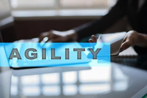 Agility text on virtual screen. Business technology and internet concept. Фото