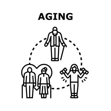 Aging concept with senior people exercising and caring Stock Illustration