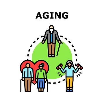 Aging concept with senior people exercising and caring Stock Illustration