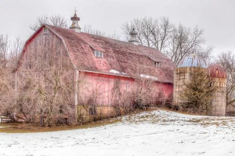 Aging Distressed Barn in Winter Stock Photos