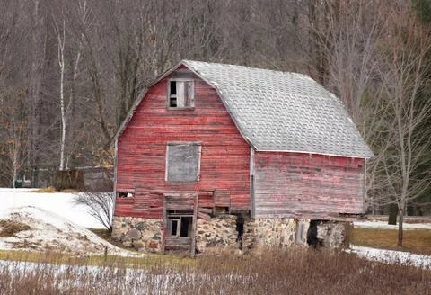 Aging Distressed Barn in Winter Stock Photos