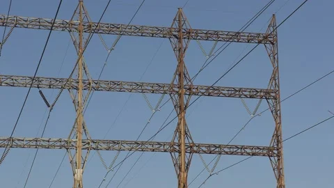 Aging electrical power grid transmission grid infrastructure towers and lines Stock Footage 149385519