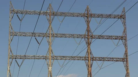 Aging electrical power grid transmission grid infrastructure towers and lines 스톡 동영상 149385717