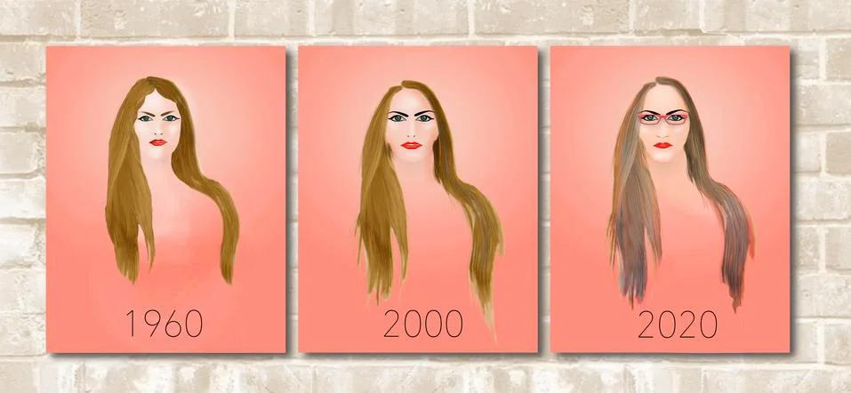 Aging, getting older gracefully is the theme of this sequence of a young woma Stock Illustration