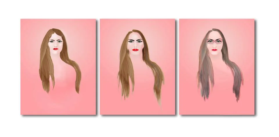 Aging, getting older gracefully is the theme of this sequence of a young woma Stock Illustration