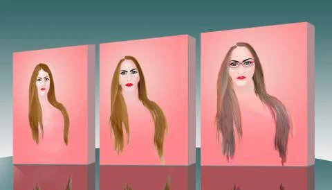 Aging, getting older gracefully is the theme of this sequence of a young woma Illustrazione stock