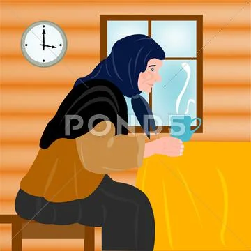 Aging grandmother and mug of hot tea Stock Illustration