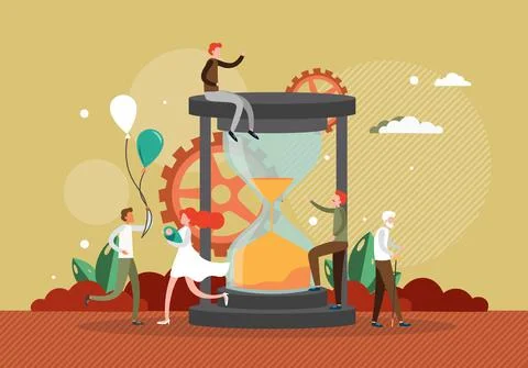 Aging process concept flat vector illustration. Human life cycle from infancy to Stock Illustration