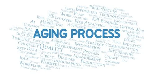 Aging Process typography word cloud create with the text only. Stock Illustration