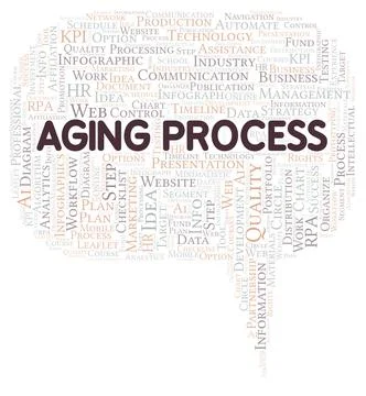 Aging Process typography word cloud create with the text only. Stock Illustration