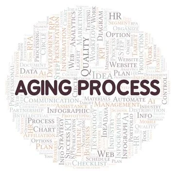 Aging Process typography word cloud create with the text only. Stock Illustration