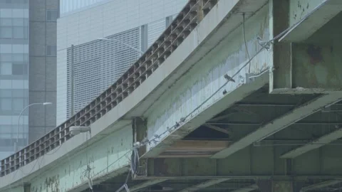 Aging Urban Overpass with Structural Decay Stock Footage 303906264