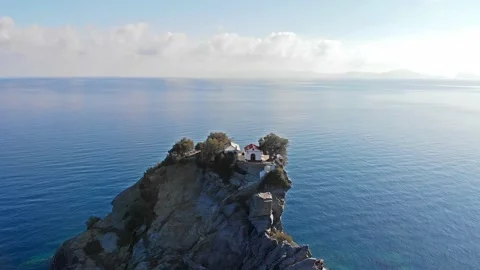 Agios Ioannis Kastri church of Skopelos island, Greece Stock Footage