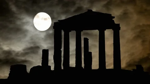 Agora in Athens, Greece, Time Lapse By Night with Dark Atmosphere, Fog, Smoke Stock Footage 156940997