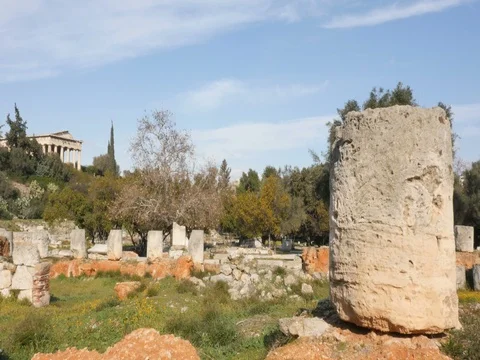 Agora of Athens overlooking Temple of Hephaestus or Hephaisteion Stock Footage 73464298