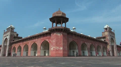 Agra Akbar's tomb corner view  Stock Footage 24657188
