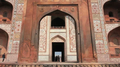 Agra Akbar's Tomb gate in India Stock Footage 24657155