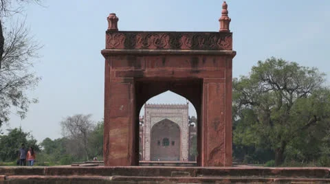 Agra Akbar's tomb gateway  Stock Footage 24656958