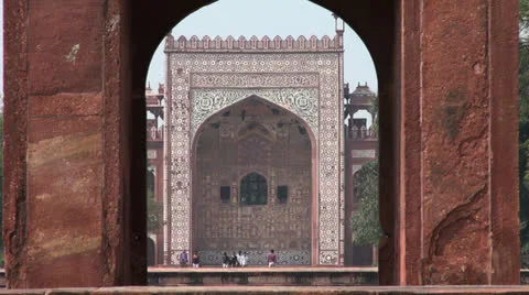 Agra Akbar's tomb gateway  Stock Footage 24657078