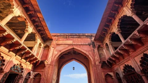 Agra fort gate time lapse on a blue sky day. Stock Footage 246737123
