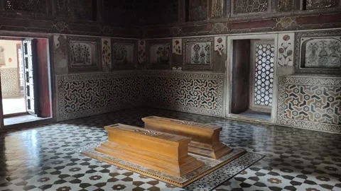Agra, India: Cenotaphs Inside Baby Taj Tomb Stock Footage 305163682