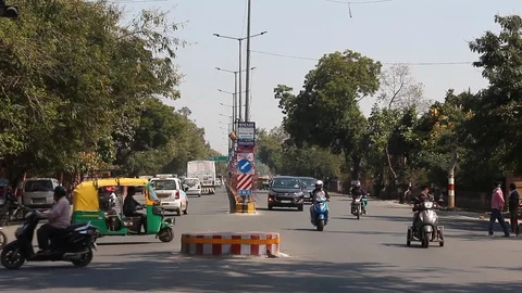 Agra, India - Circa march 2019. Road traffic on the crowded streets of Agra. Stock Footage 124655176