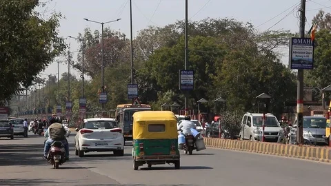 Agra, India - Circa march 2019. Road traffic on the crowded streets of Agra. Stock Footage 124655328