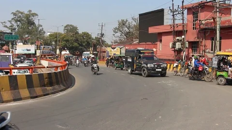 Agra, India - Circa march 2019. Road traffic on the crowded streets of Agra. Stock Footage 124655337
