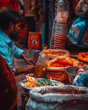 Agra, India - December 10, 2019 : India Spices at the local market at Agra. Stock Photos