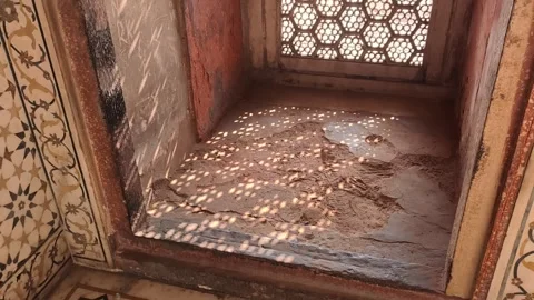 Agra, India: Marble Jali Window View From Inside Tomb Stock Footage 305163247