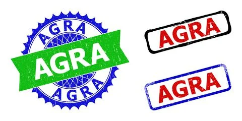 AGRA Rosette and Rectangle Bicolor Seals with Corroded Textures Stock Illustration