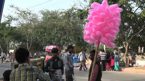Agra street with cotton candy Stock Footage 24656163