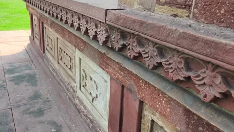 Agra, Uttar Pradesh: Red Sandstone and Marble Work on Jodha Bai T Stock Footage 305167502