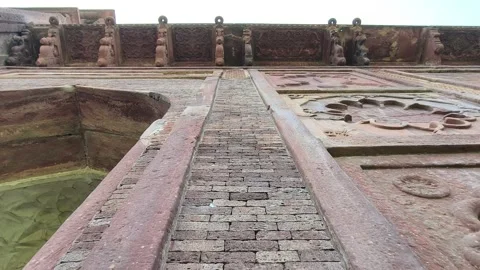 Agra, Uttar Pradesh: Red Sandstone Wall with Designs of Tomb Stock Footage 305168721