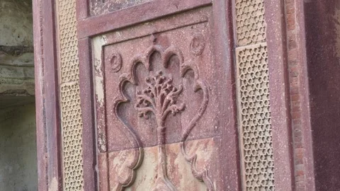 Agra, Uttar Pradesh: Red Sandstone Exterior Wall of Jodha Bai Tom Stock Footage 305168829