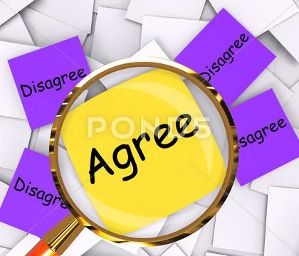 Agree disagree post-it papers mean opinion agreement or disagreement Stock Illustration