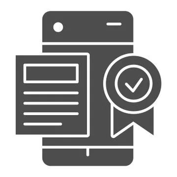 Agreement document solid icon. Certificate and award in mobile phone symbol 库存插图