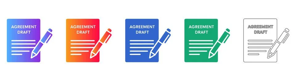 Agreement Draft Document Icon Set Stock Illustration