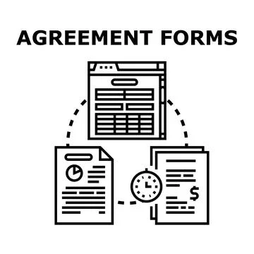 Agreement forms concept with documents and charts Illustrazione stock