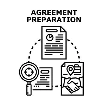 Agreement preparation process with contract analysis and deal closing Stock Illustration