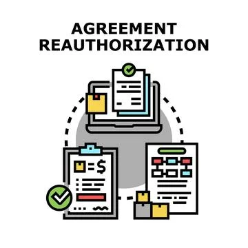 Agreement reauthorization concept with business documents Stock Illustration