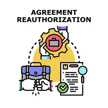 Agreement reauthorization process with business document review Stock Illustration